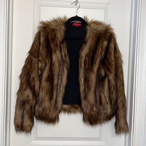 Philanthropy Women's Brown Cotton Faux Fur Jacket
